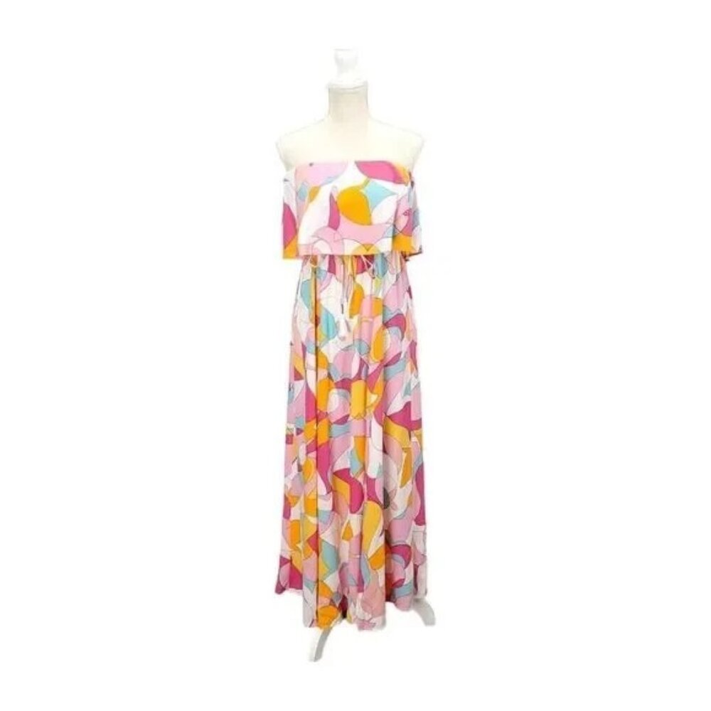 Japna Women’s Strapless Maxi Dress – Barbie-inspired Pink Multicolor